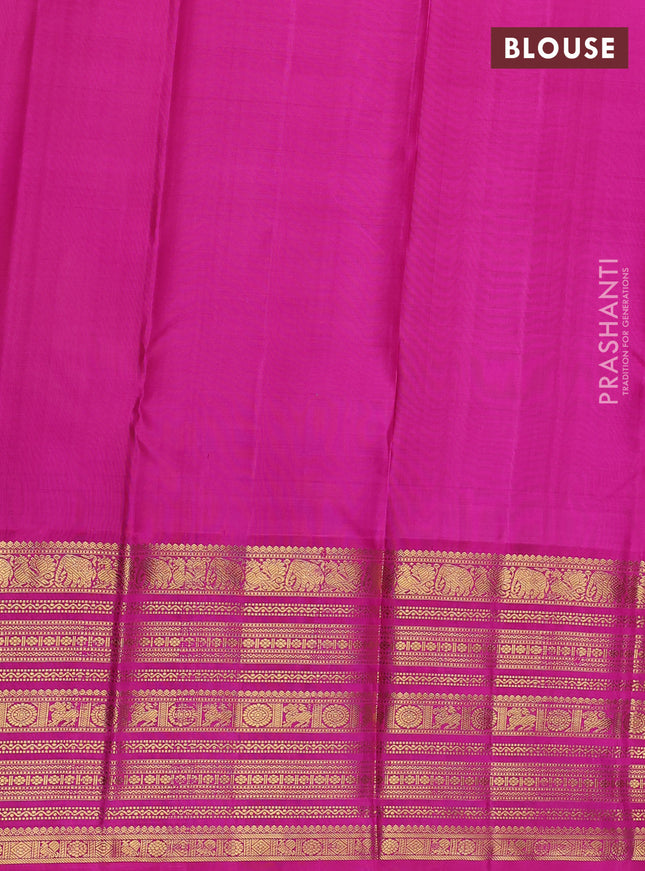 Pure kanchipuram unstitched silk lehenga mustard yellow and pink with allover zari weaves and zari woven border