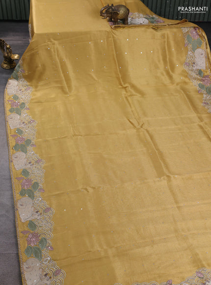 Banarasi silk saree yellow with allover zari weaves & sequin work and embroidery border