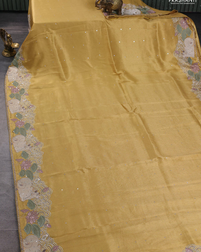 Banarasi silk saree yellow with allover zari weaves & sequin work and embroidery border