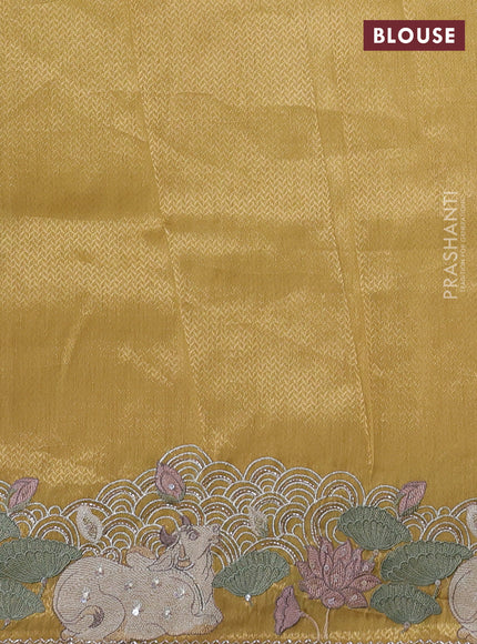 Banarasi silk saree yellow with allover zari weaves & sequin work and embroidery border