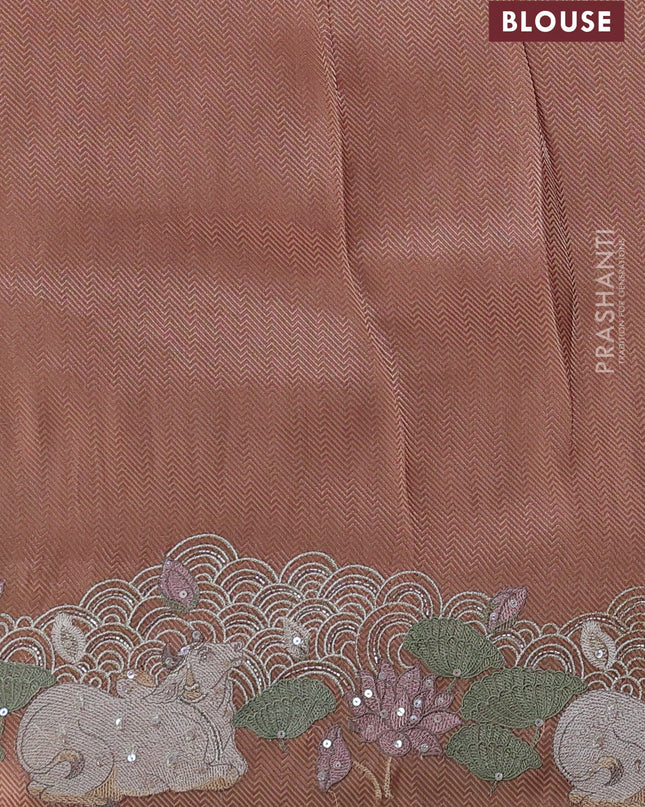 Banarasi silk saree peach shade with allover zari weaves & sequin work and embroidery border
