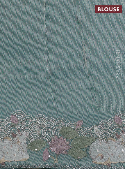 Banarasi silk saree teal blue shade with allover zari weaves & sequin work and embroidery border