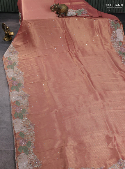Banarasi silk saree peach shade with allover zari weaves & sequin work and embroidery border