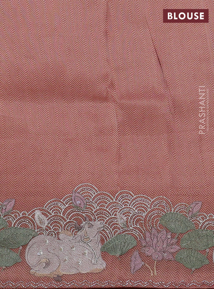 Banarasi silk saree peach shade with allover zari weaves & sequin work and embroidery border