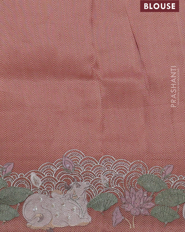 Banarasi silk saree peach shade with allover zari weaves & sequin work and embroidery border