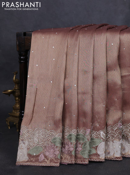 Banarasi silk saree rosy brown with allover zari weaves & sequin work and embroidery border