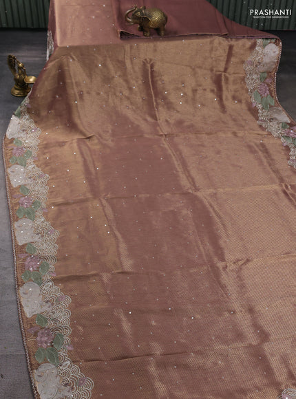 Banarasi silk saree rosy brown with allover zari weaves & sequin work and embroidery border