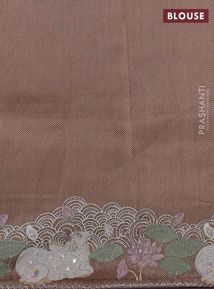 Banarasi silk saree rosy brown with allover zari weaves & sequin work and embroidery border