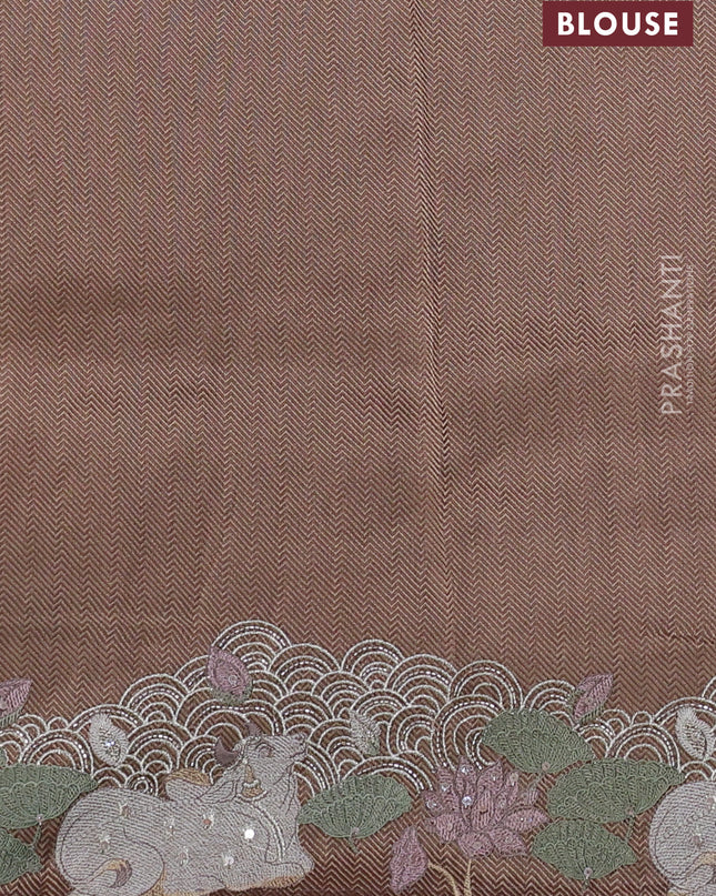 Banarasi silk saree rosy brown with allover zari weaves & sequin work and embroidery border