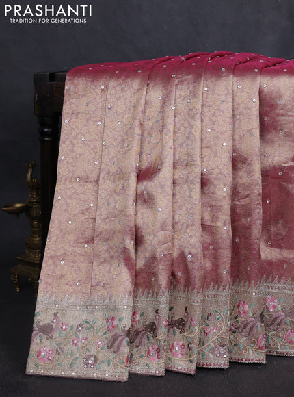 Banarasi silk saree pink with allover zari weaves & sequin work and embroidery border