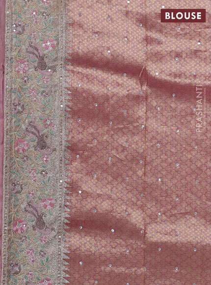 Banarasi silk saree pink with allover zari weaves & sequin work and embroidery border