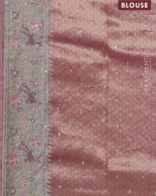 Banarasi silk saree pink with allover zari weaves & sequin work and embroidery border