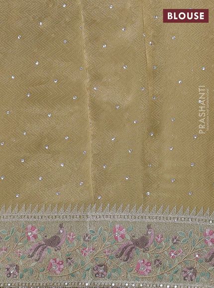 Banarasi silk saree pale yellow with self emboss & sequin work and embroidery border