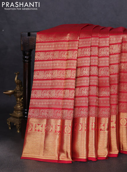 Pure kanchipuram silk saree maroon with allover zari woven broacade pattern and long zari woven border