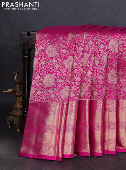 Pure kanchipuram silk saree pink with allover zari woven broacade pattern and zari woven border