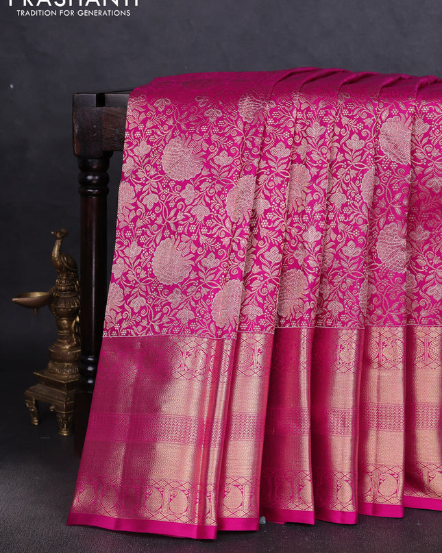 Pure kanchipuram silk saree pink with allover zari woven broacade pattern and zari woven border