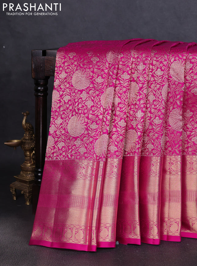 Pure kanchipuram silk saree pink with allover zari woven broacade pattern and zari woven border