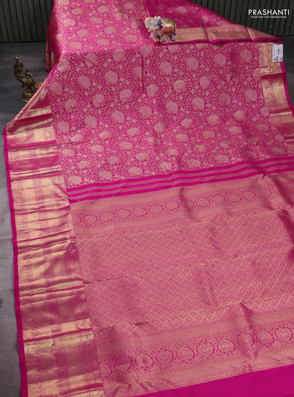 Pure kanchipuram silk saree pink with allover zari woven broacade pattern and zari woven border