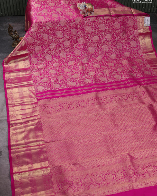 Pure kanchipuram silk saree pink with allover zari woven broacade pattern and zari woven border