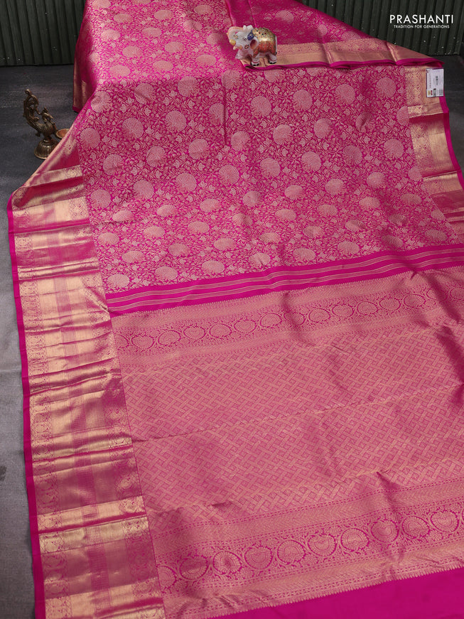 Pure kanchipuram silk saree pink with allover zari woven broacade pattern and zari woven border
