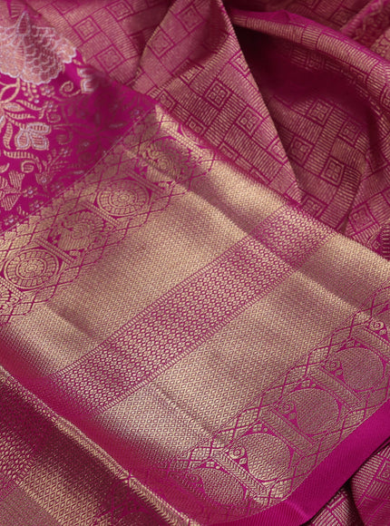 Pure kanchipuram silk saree pink with allover zari woven broacade pattern and zari woven border