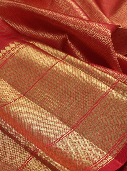 Pure kanchipuram silk saree red with allover zari checks & buttas and long zari woven border