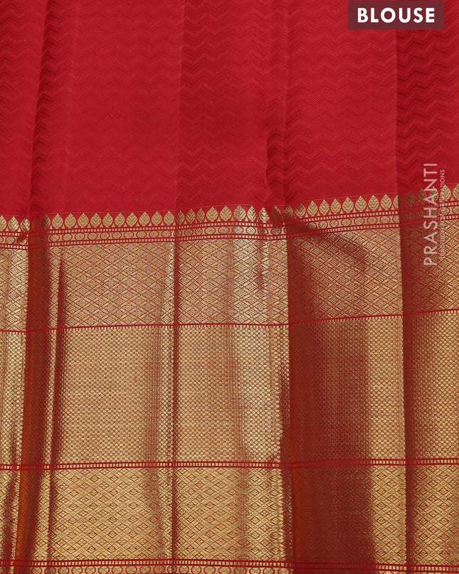 Pure kanchipuram silk saree red with allover zari checks & buttas and long zari woven border
