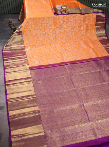 Pure kanchipuram silk saree purple with allover silver zari brocade weaves and long zari woven border