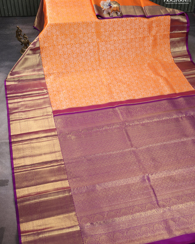 Pure kanchipuram silk saree purple with allover silver zari brocade weaves and long zari woven border