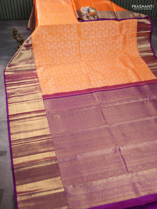 Pure kanchipuram silk saree purple with allover silver zari brocade weaves and long zari woven border