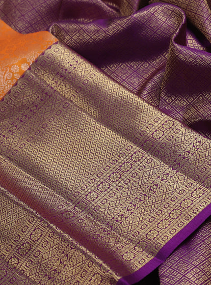 Pure kanchipuram silk saree purple with allover silver zari brocade weaves and long zari woven border