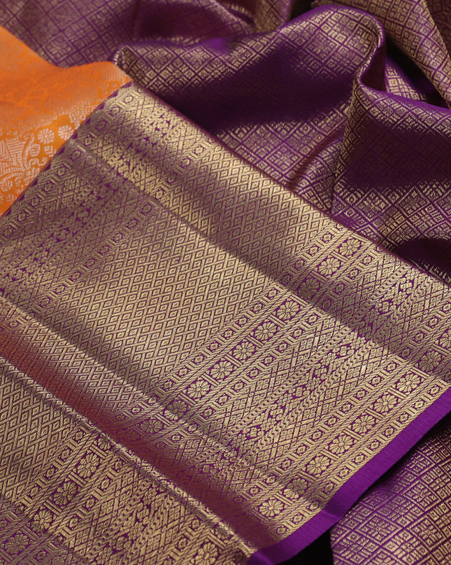 Pure kanchipuram silk saree purple with allover silver zari brocade weaves and long zari woven border