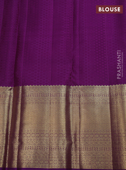 Pure kanchipuram silk saree purple with allover silver zari brocade weaves and long zari woven border