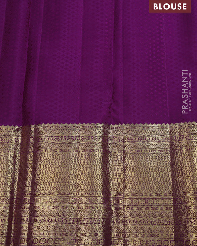 Pure kanchipuram silk saree purple with allover silver zari brocade weaves and long zari woven border
