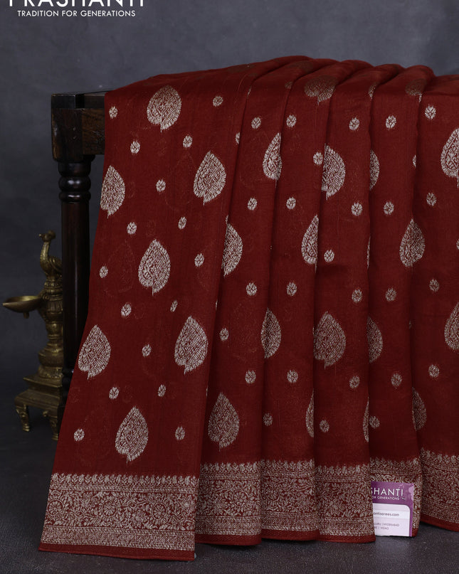 Banarasi semi raw silk saree orange with woven buttas and woven border