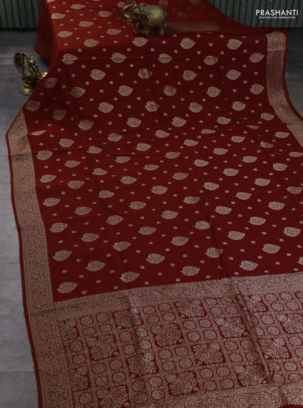 Banarasi semi raw silk saree orange with woven buttas and woven border