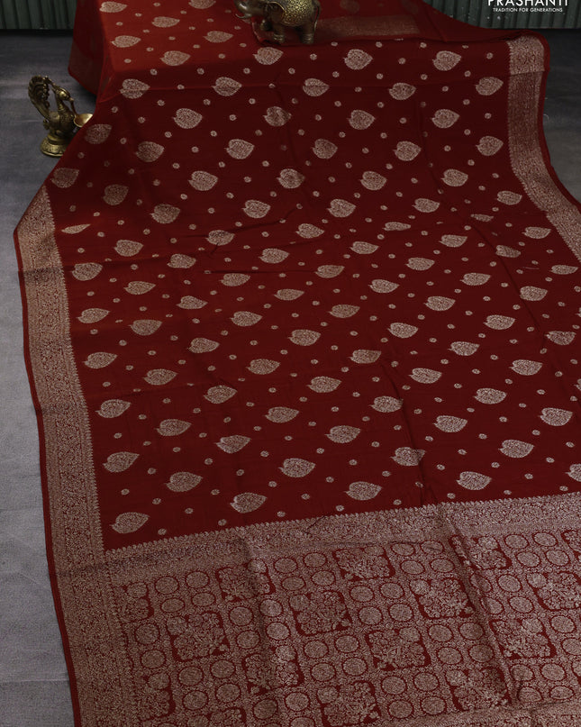 Banarasi semi raw silk saree orange with woven buttas and woven border