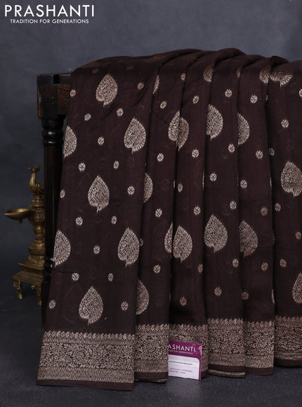 Banarasi semi raw silk saree coffee brown with woven buttas and woven border