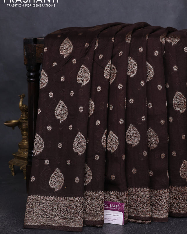 Banarasi semi raw silk saree coffee brown with woven buttas and woven border