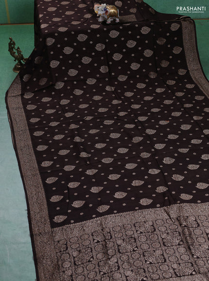 Banarasi semi raw silk saree coffee brown with woven buttas and woven border