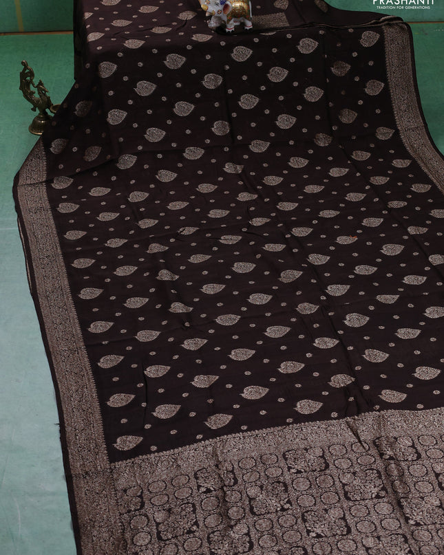 Banarasi semi raw silk saree coffee brown with woven buttas and woven border