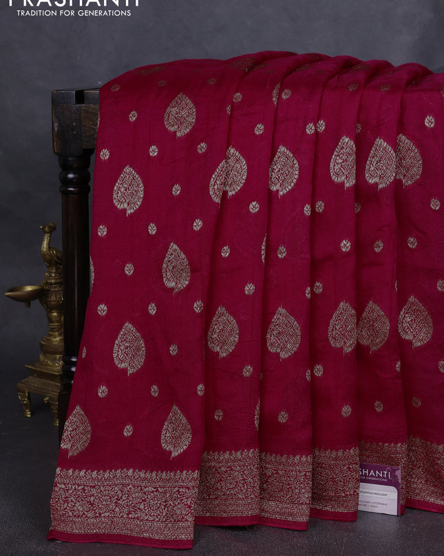 Banarasi semi raw silk saree pink with woven buttas and woven border
