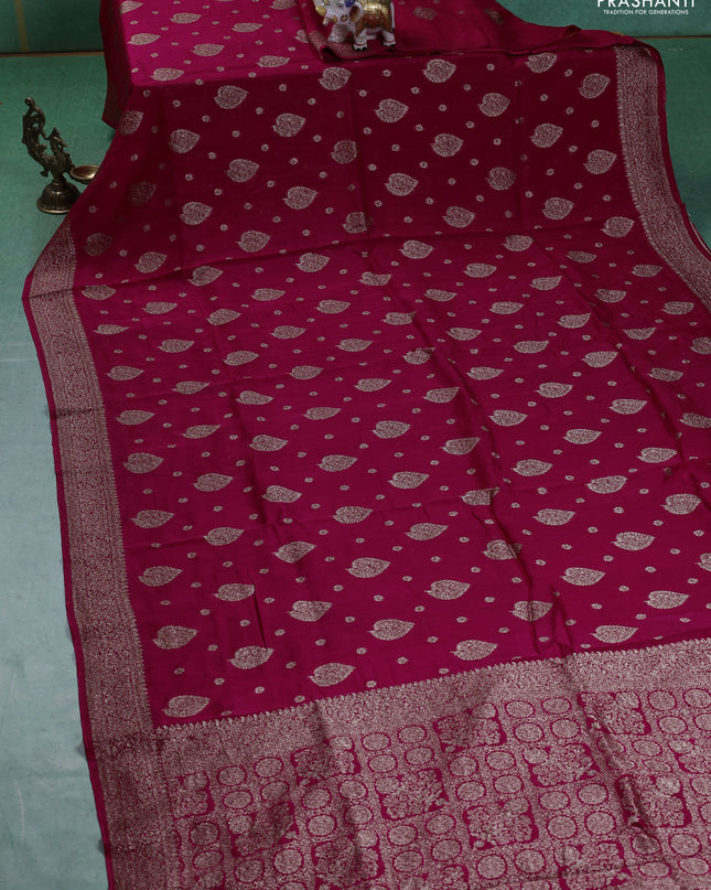 Banarasi semi raw silk saree pink with woven buttas and woven border