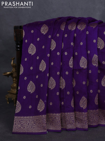 Banarasi semi raw silk saree violet with woven buttas and woven border