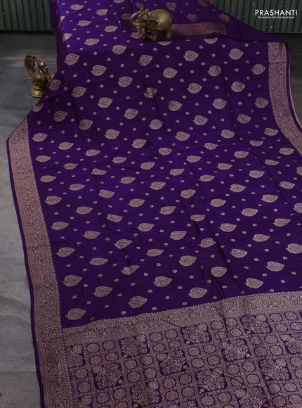 Banarasi semi raw silk saree violet with woven buttas and woven border