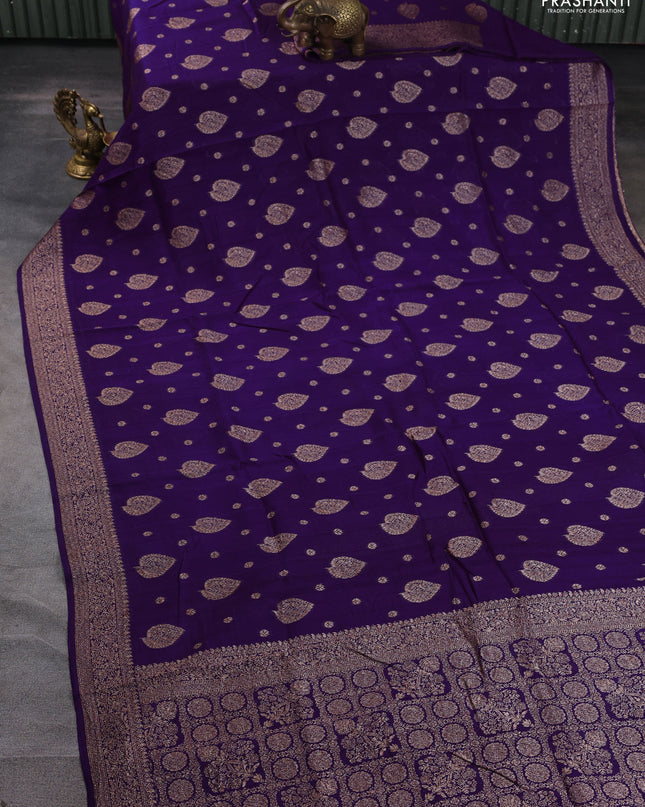 Banarasi semi raw silk saree violet with woven buttas and woven border