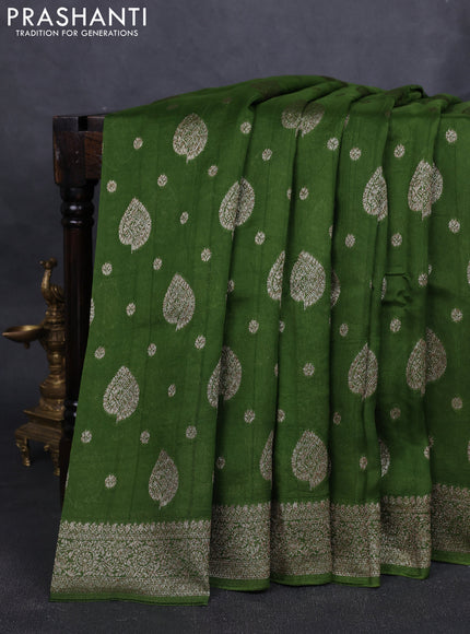 Banarasi semi raw silk saree green with woven buttas and woven border