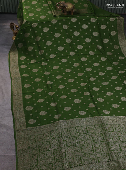 Banarasi semi raw silk saree green with woven buttas and woven border