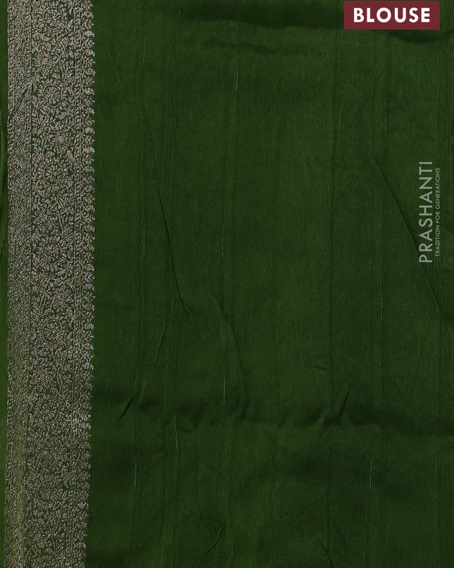 Banarasi semi raw silk saree green with woven buttas and woven border