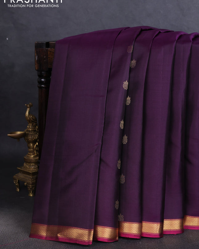 Pure soft silk saree violet and magenta pink with zari woven buttas and zari woven border